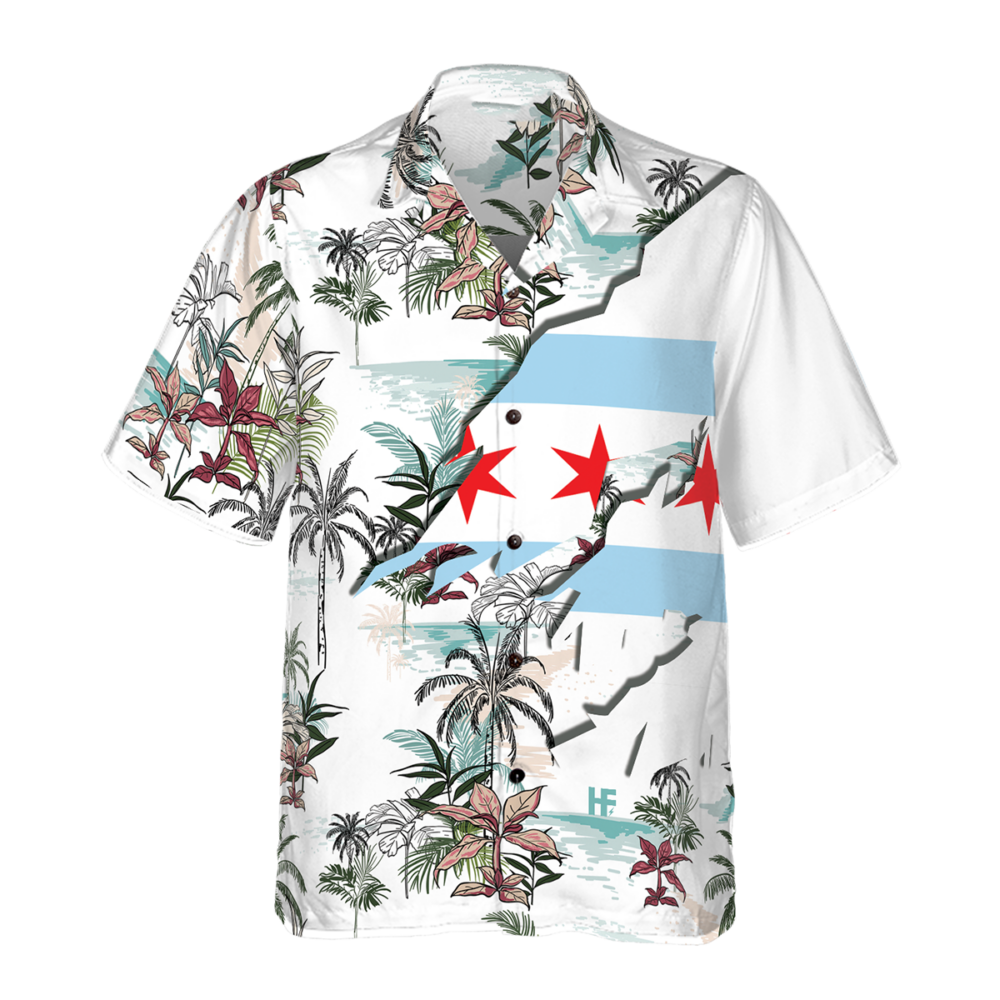 Navy Chicago Tropical Palm Island Men Hawaiian Shirt