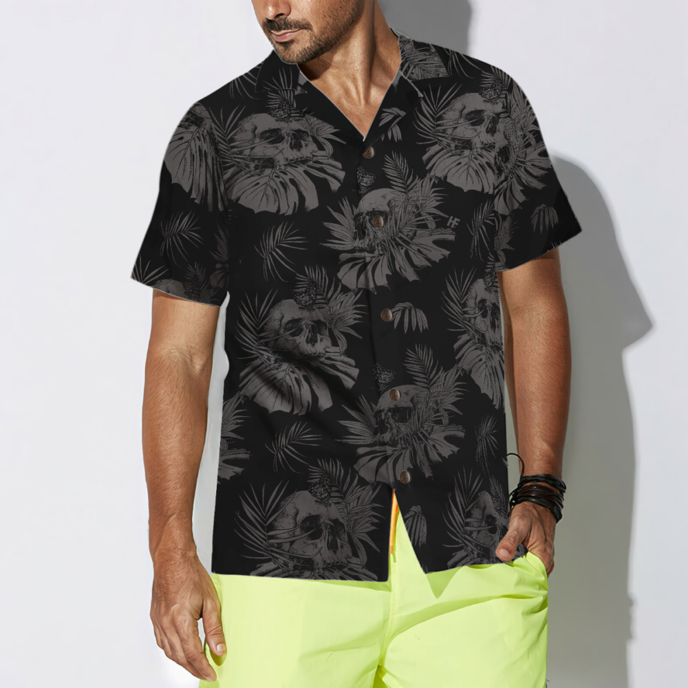 Seamless Gothic Skull With Butterfly Goth Men Hawaiian Shirt