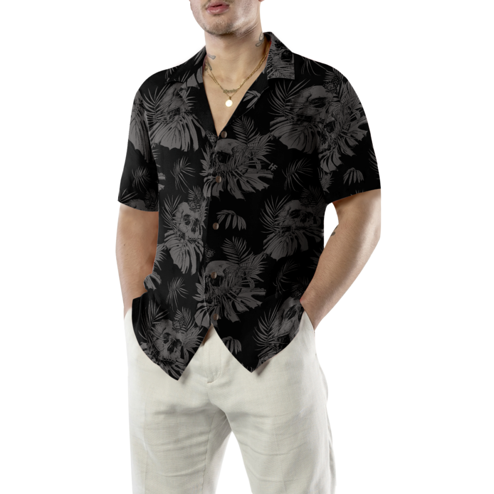 Seamless Gothic Skull With Butterfly Goth Men Hawaiian Shirt