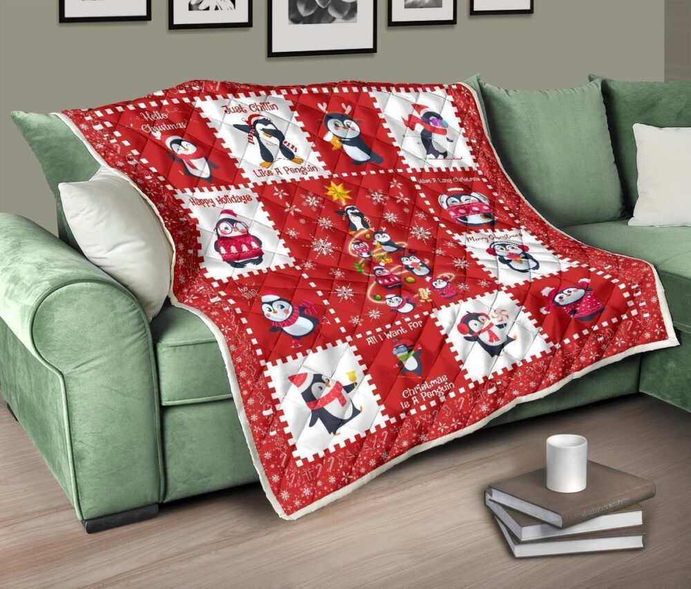 All I Want For Christmas Is Penguin Quilt Blanket Xmas Gift Idea