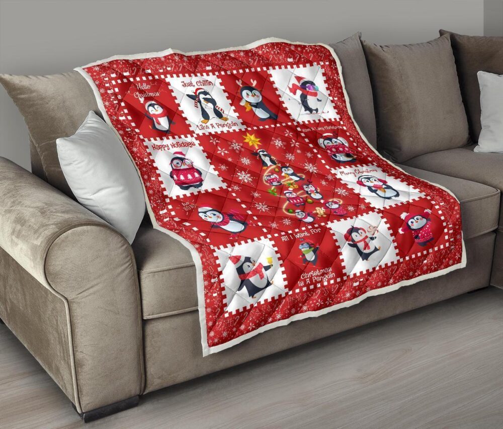 All I Want For Christmas Is Penguin Quilt Blanket Xmas Gift Idea