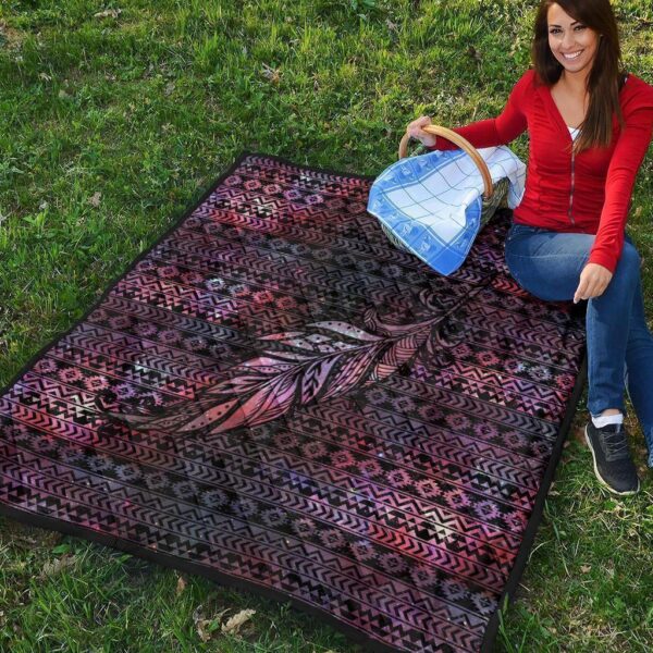 aztec boho feather quilt blanket gift for native lover dakzv