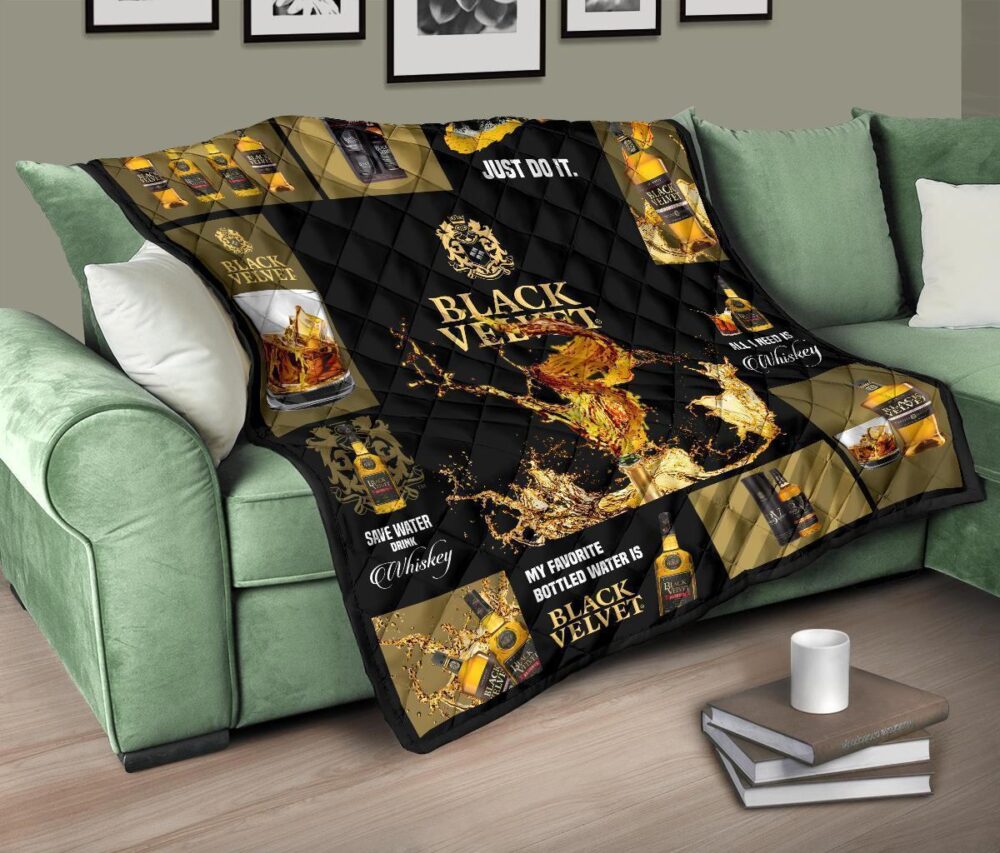 Black Velvet Quilt Blanket All I Need Is Whisky Gift Idea