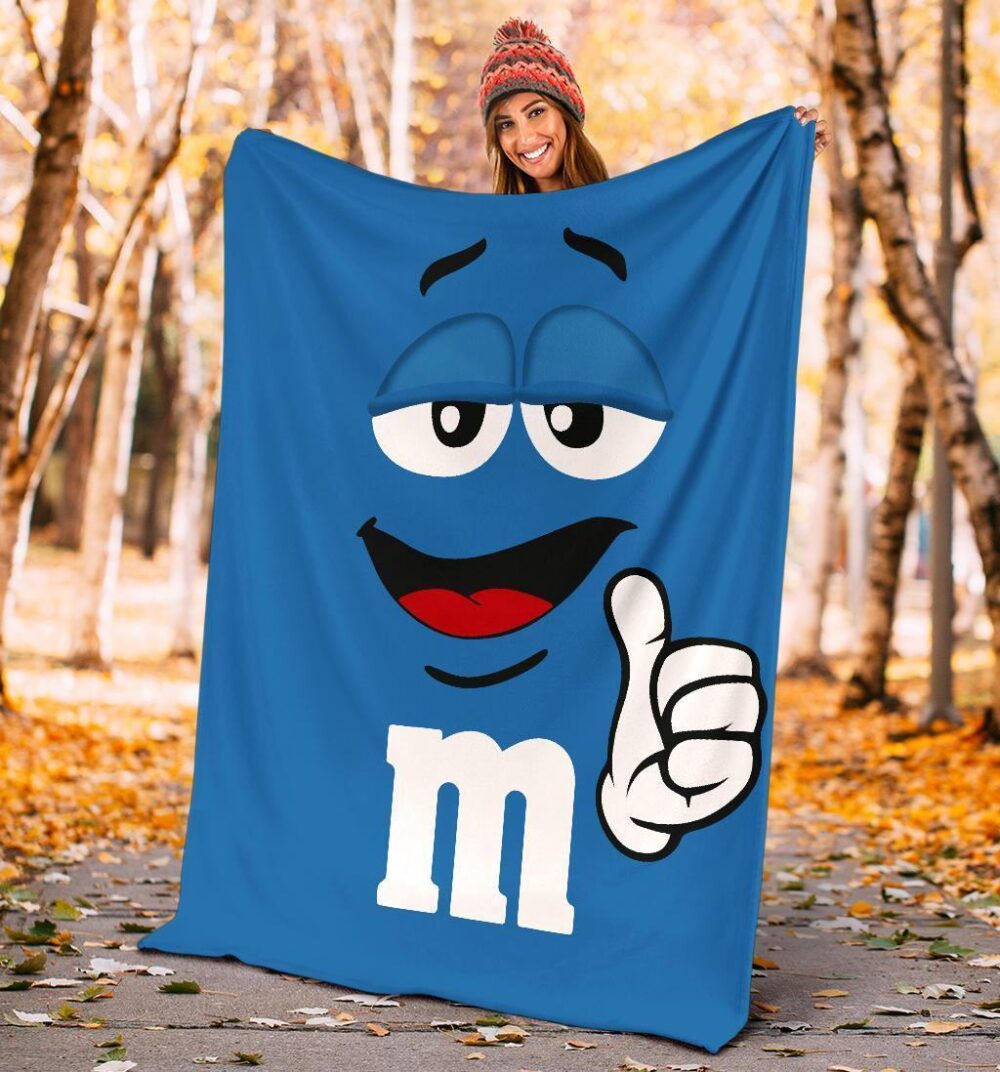 Blue M&M Fleece Blanket Funny Gift For M&M Lover