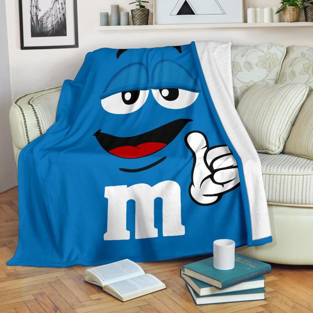 Blue M&M Fleece Blanket Funny Gift For M&M Lover