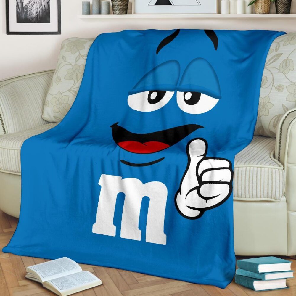Blue M&M Fleece Blanket Funny Gift For M&M Lover