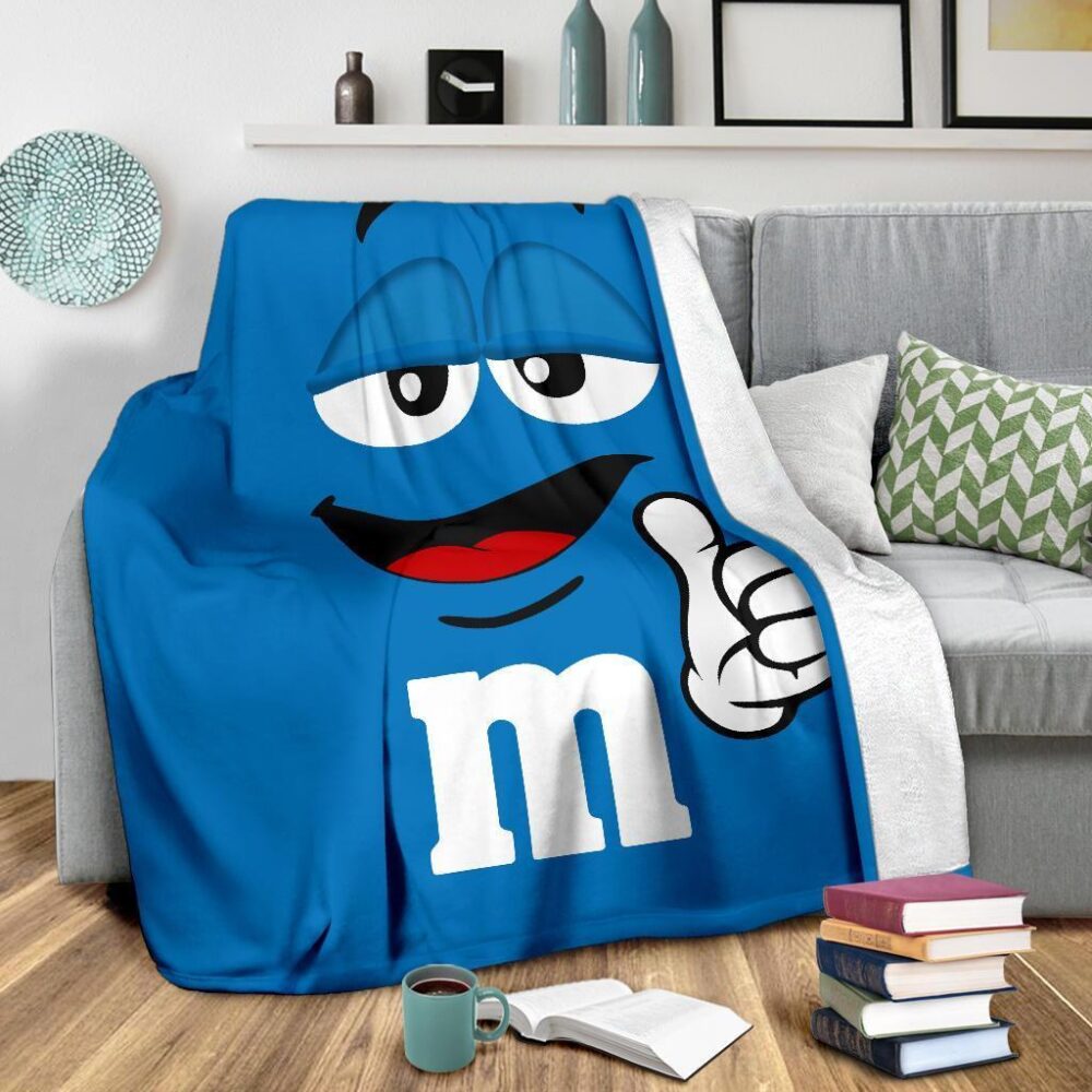 Blue M&M Fleece Blanket Funny Gift For M&M Lover