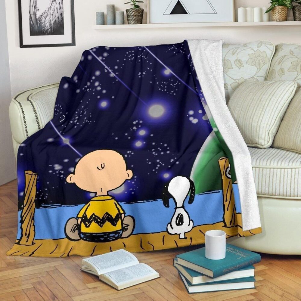 Charlie And Snoopy Fleece Blanket Staring Into Night Sky