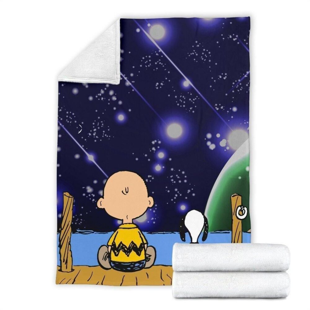 Charlie And Snoopy Fleece Blanket Staring Into Night Sky