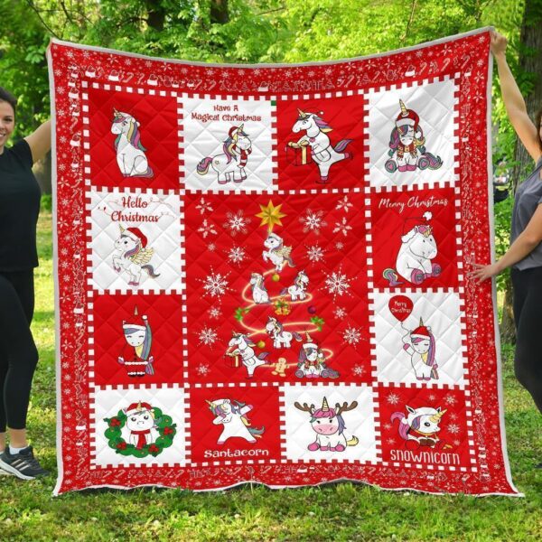 Christmas Unicorn Quilt Blanket Xmas Gift For Unicorn Lover