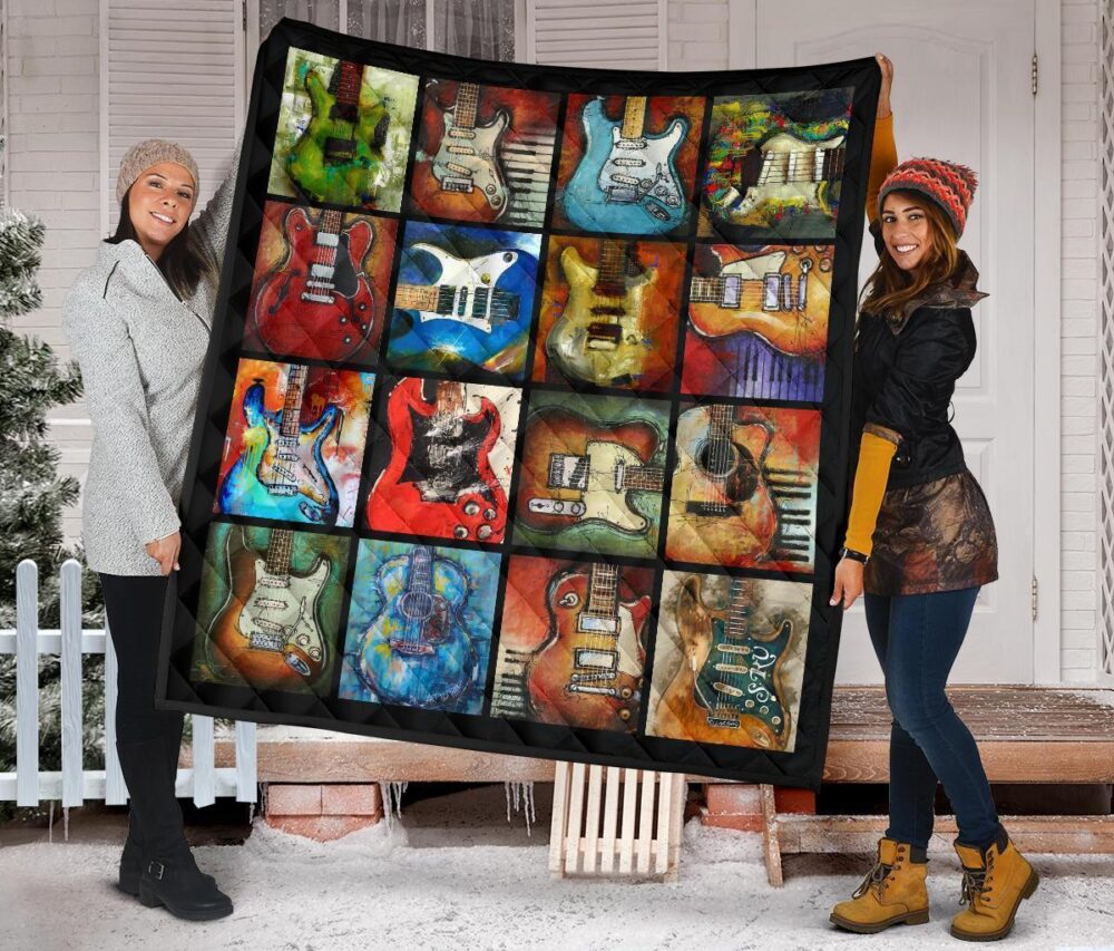 Classic Guitar Quilt Blanket Gift For Guitar Lover