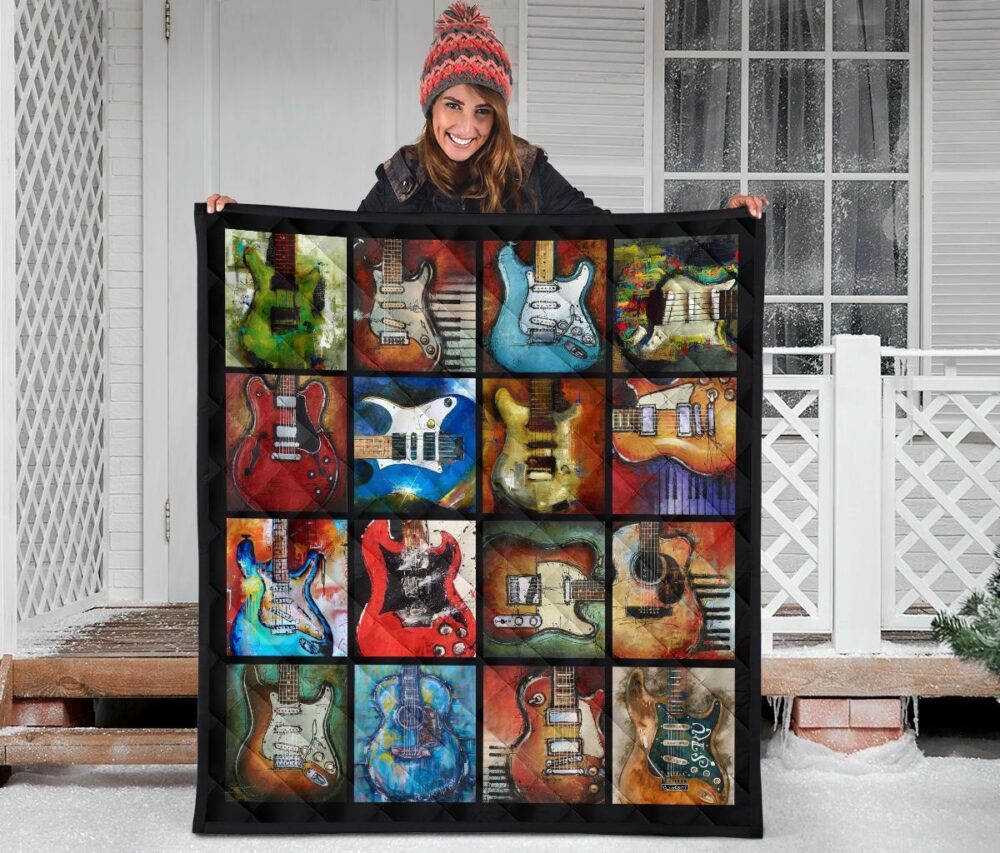 Classic Guitar Quilt Blanket Gift For Guitar Lover