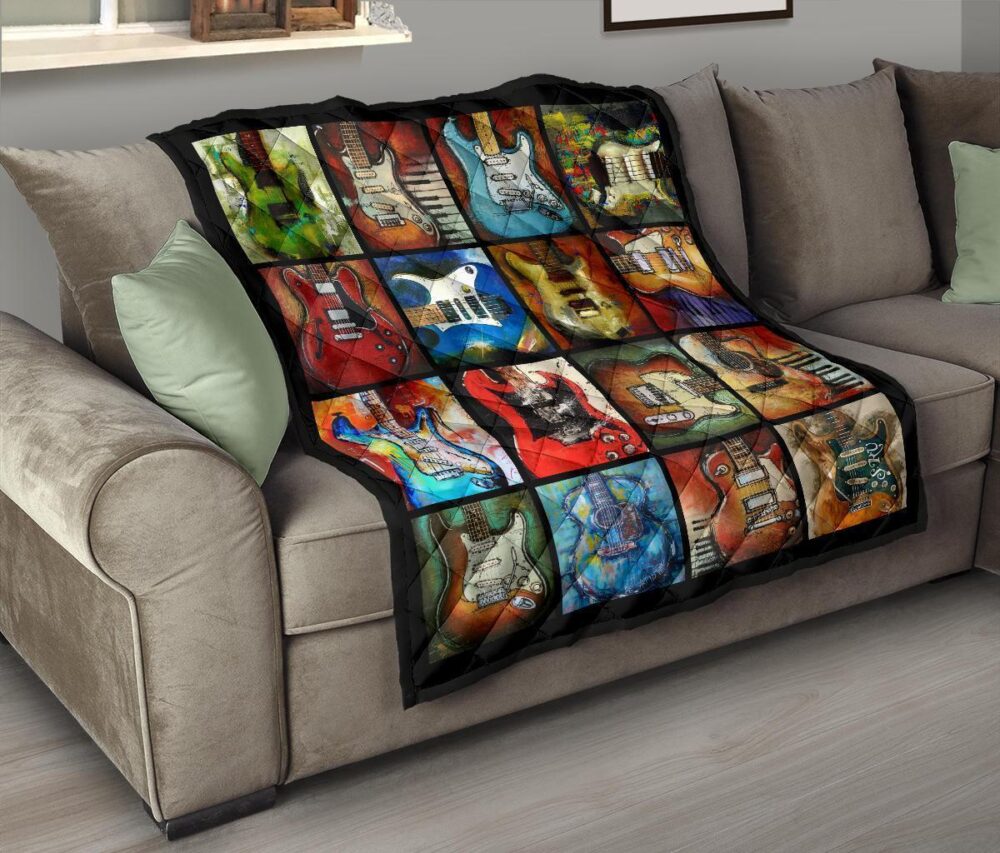 Classic Guitar Quilt Blanket Gift For Guitar Lover