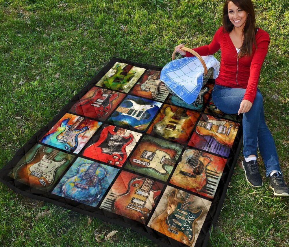 Classic Guitar Quilt Blanket Gift For Guitar Lover