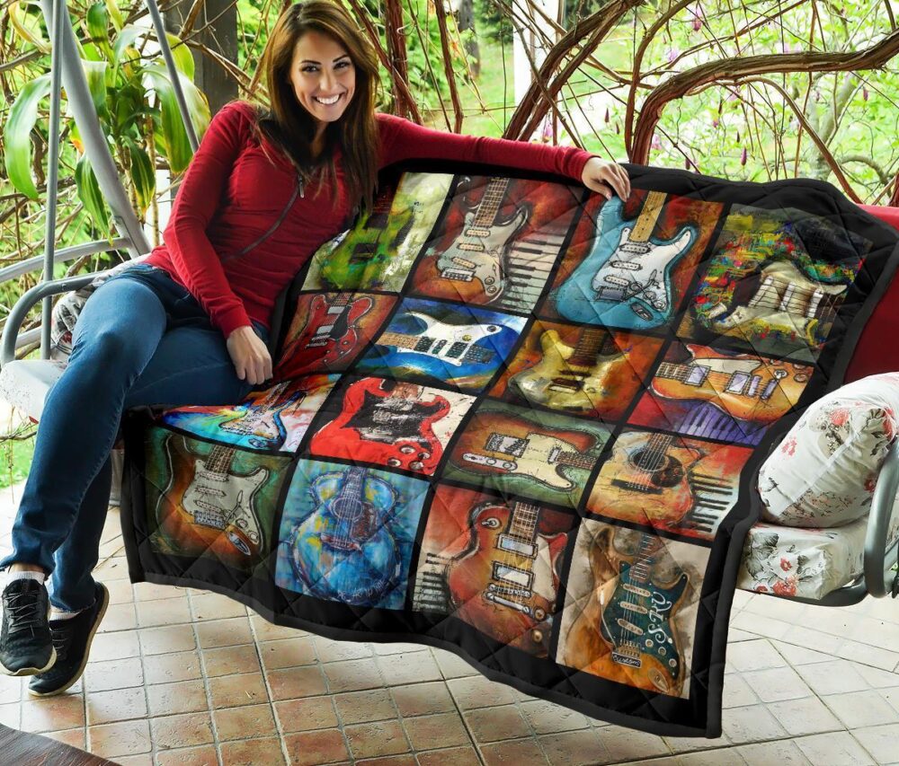 Classic Guitar Quilt Blanket Gift For Guitar Lover