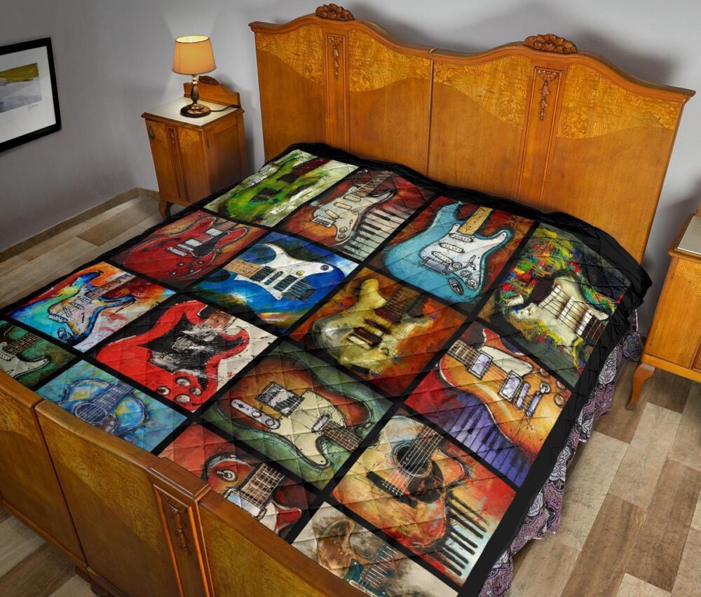 Classic Guitar Quilt Blanket Gift For Guitar Lover