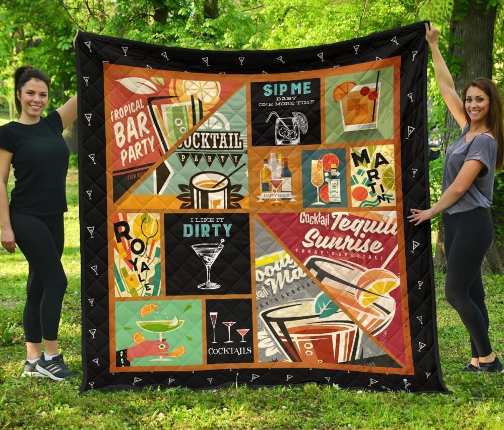 Cocktails Quilt Blanket Funny For Cocktail Lover