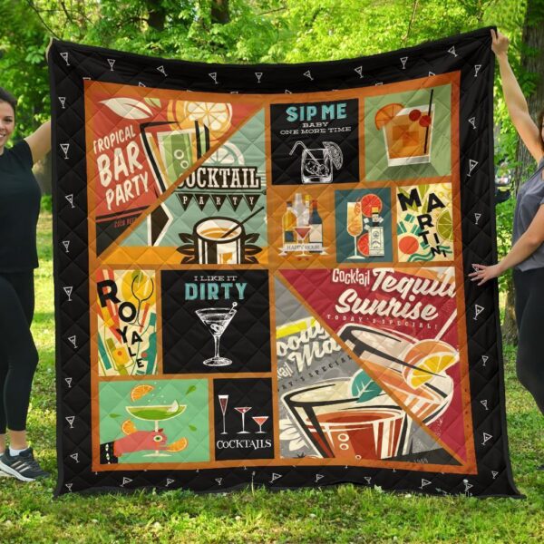 Cocktails Quilt Blanket Funny For Cocktail Lover