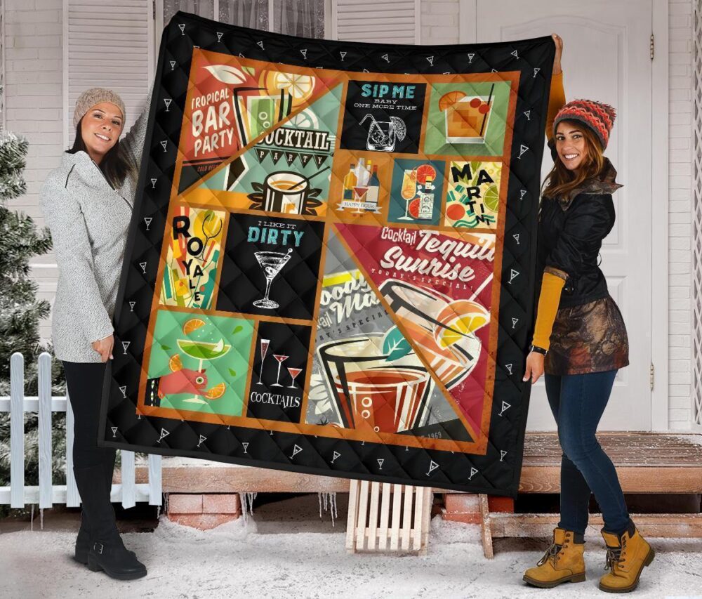 Cocktails Quilt Blanket Funny For Cocktail Lover