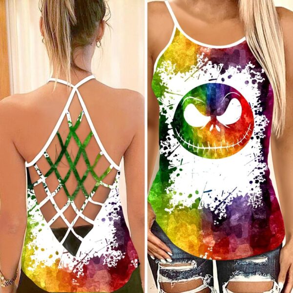 Color Jack Skellington Face Criss Cross Tank Top NBCCT16