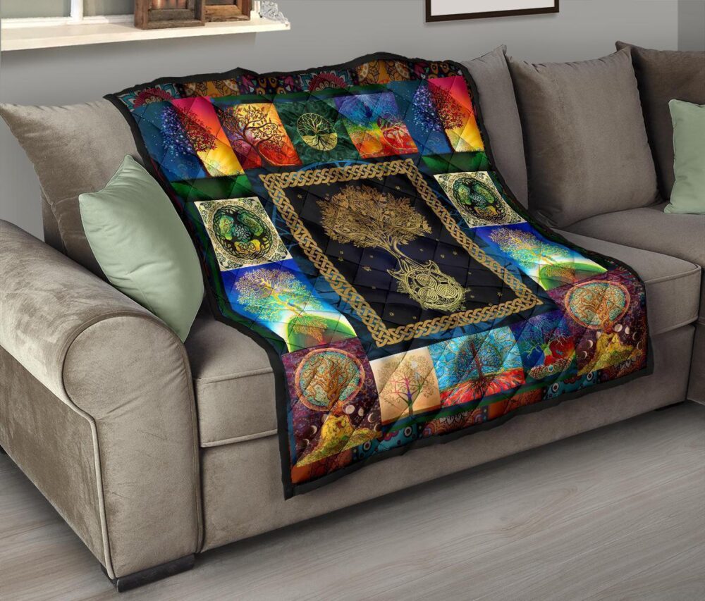 Colorful Graphic Tree of Life Quilt Blanket For Earth Lover