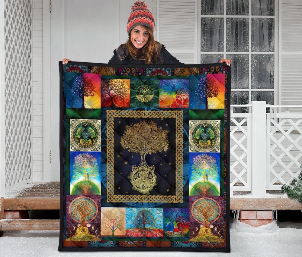 Colorful Graphic Tree of Life Quilt Blanket For Earth Lover