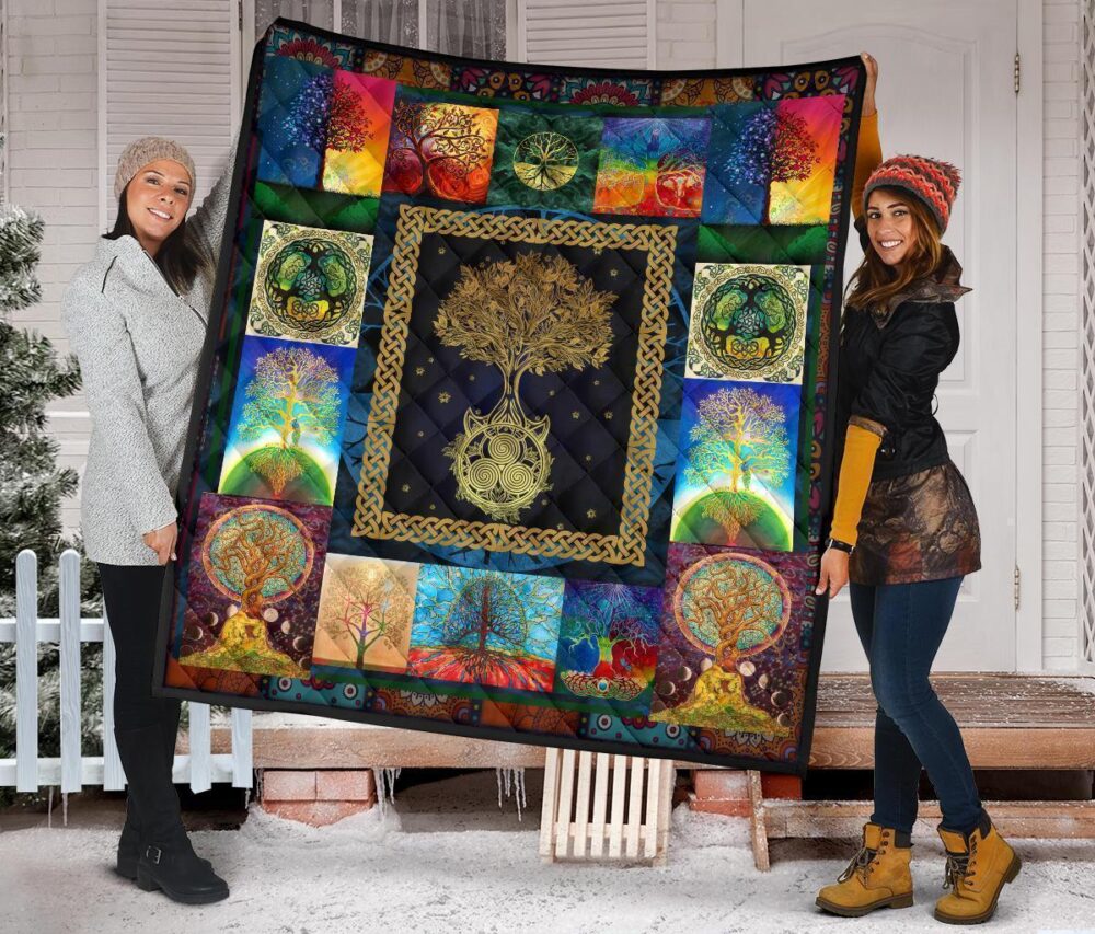 Colorful Graphic Tree of Life Quilt Blanket For Earth Lover