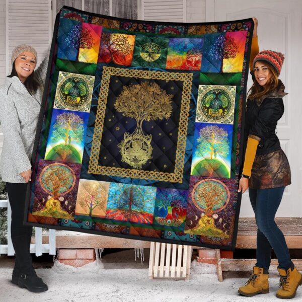 colorful graphic tree of life quilt blanket for earth lover krthf