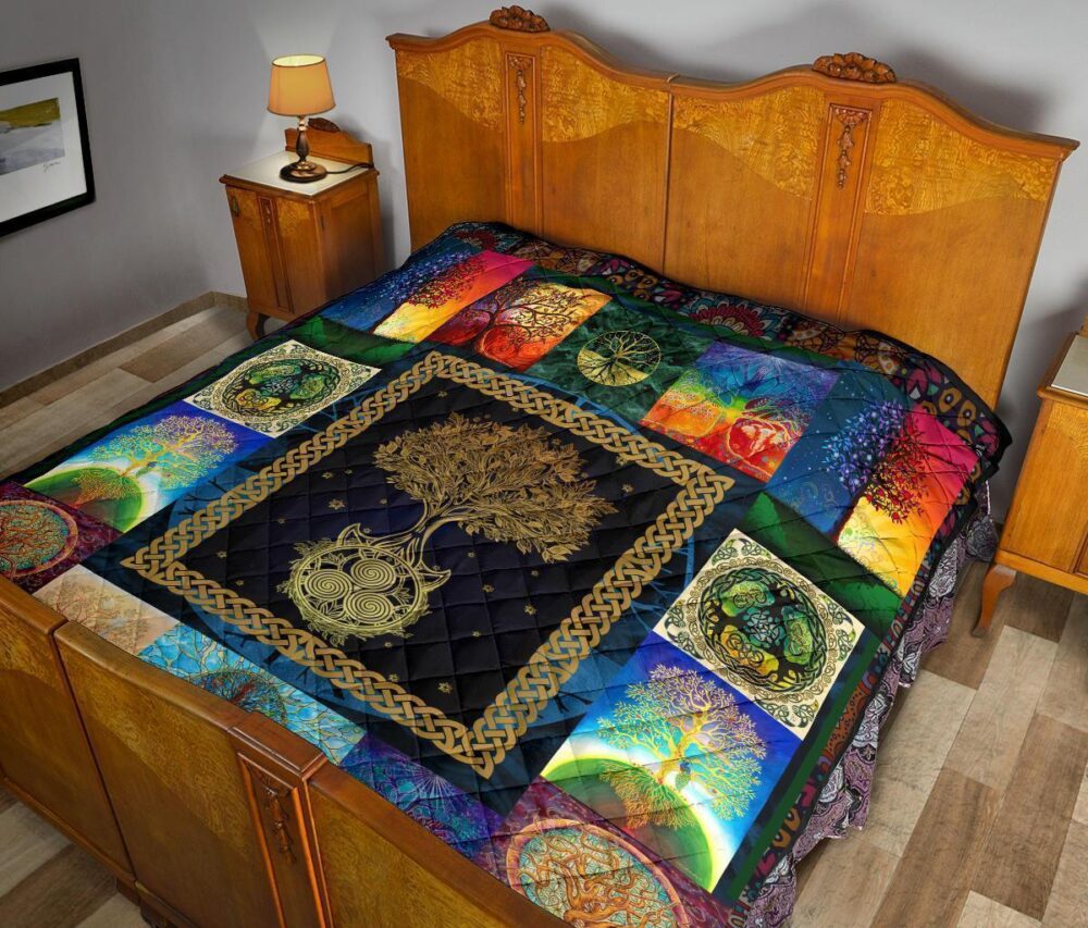 Colorful Graphic Tree of Life Quilt Blanket For Earth Lover