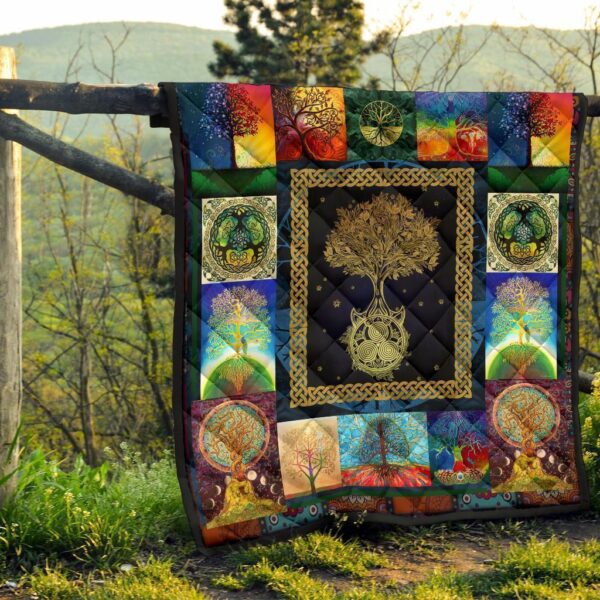 colorful graphic tree of life quilt blanket for earth lover tf4jb