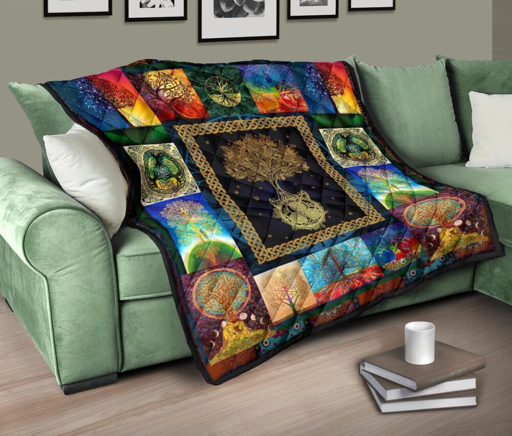 Colorful Graphic Tree of Life Quilt Blanket For Earth Lover