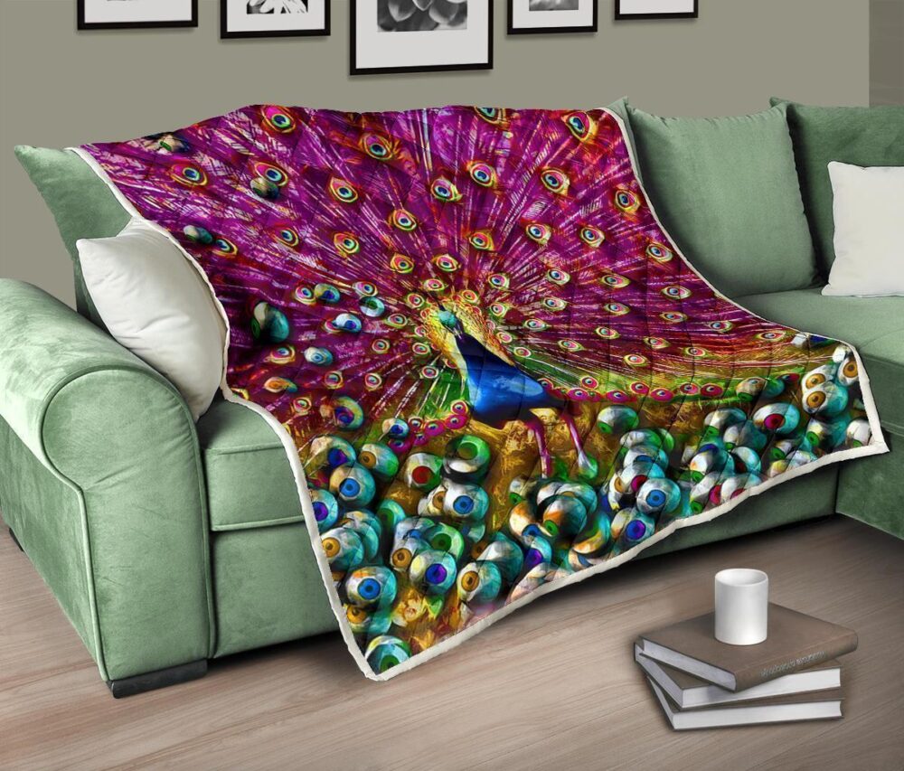 Colorful Peacock Quilt Blanket Gift For Peacock Lover