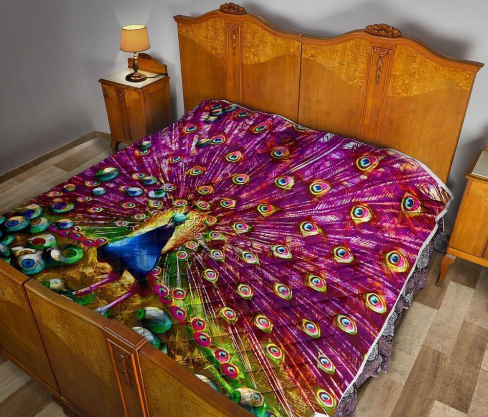 Colorful Peacock Quilt Blanket Gift For Peacock Lover