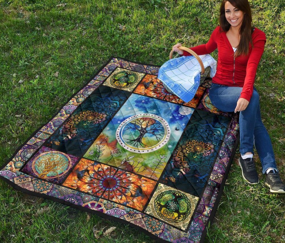 Colorful Tree Of Life Quilt Blanket For Earth Lover