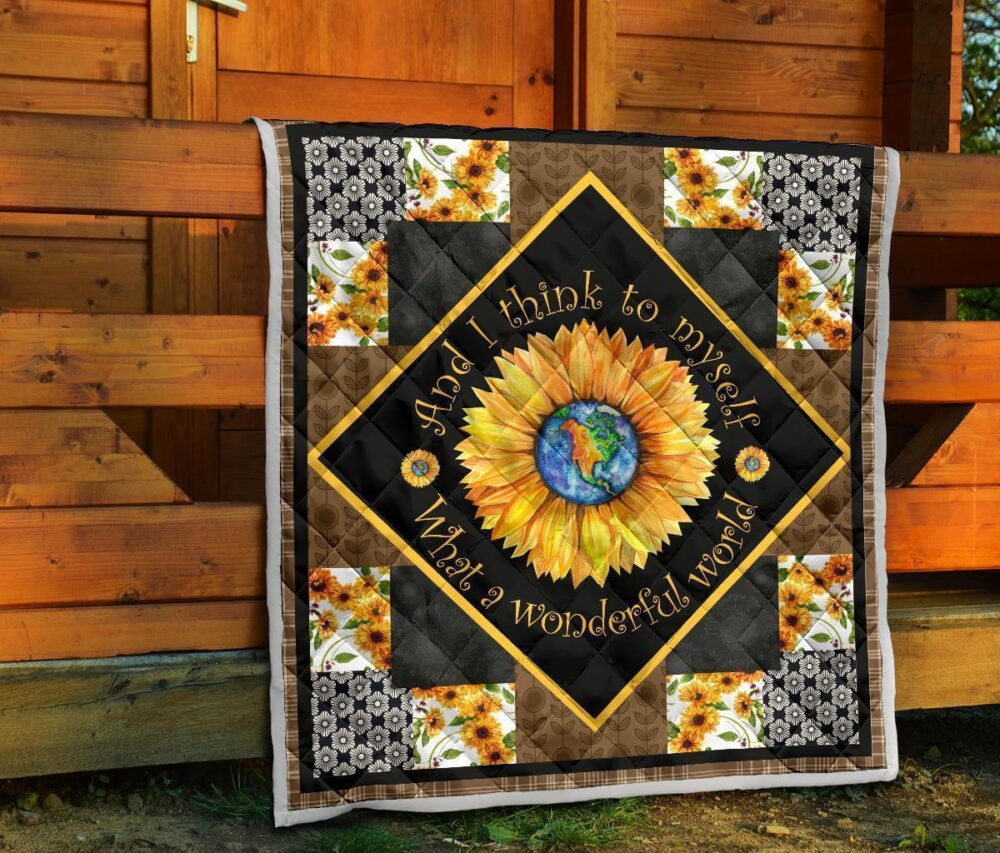 Colorful What a Wonderful World Sunflower Quilt Blanket Gift