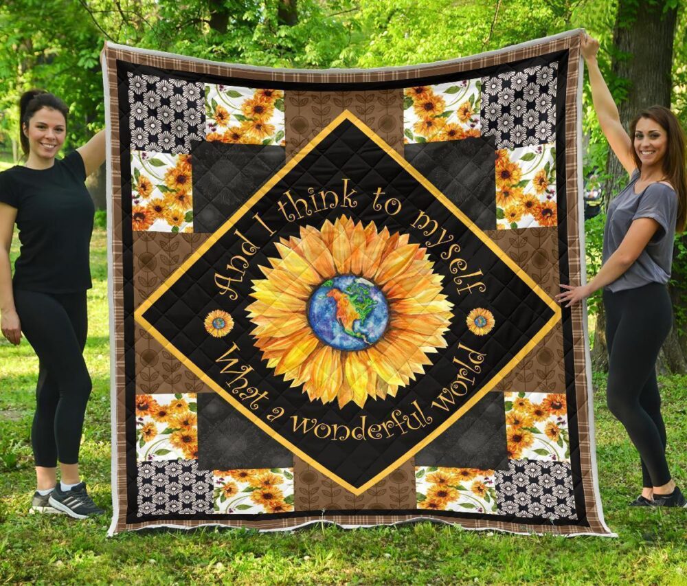 Colorful What a Wonderful World Sunflower Quilt Blanket Gift