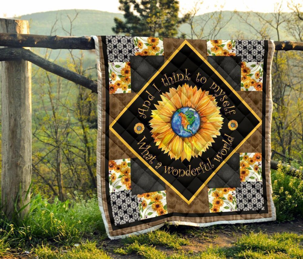 Colorful What a Wonderful World Sunflower Quilt Blanket Gift