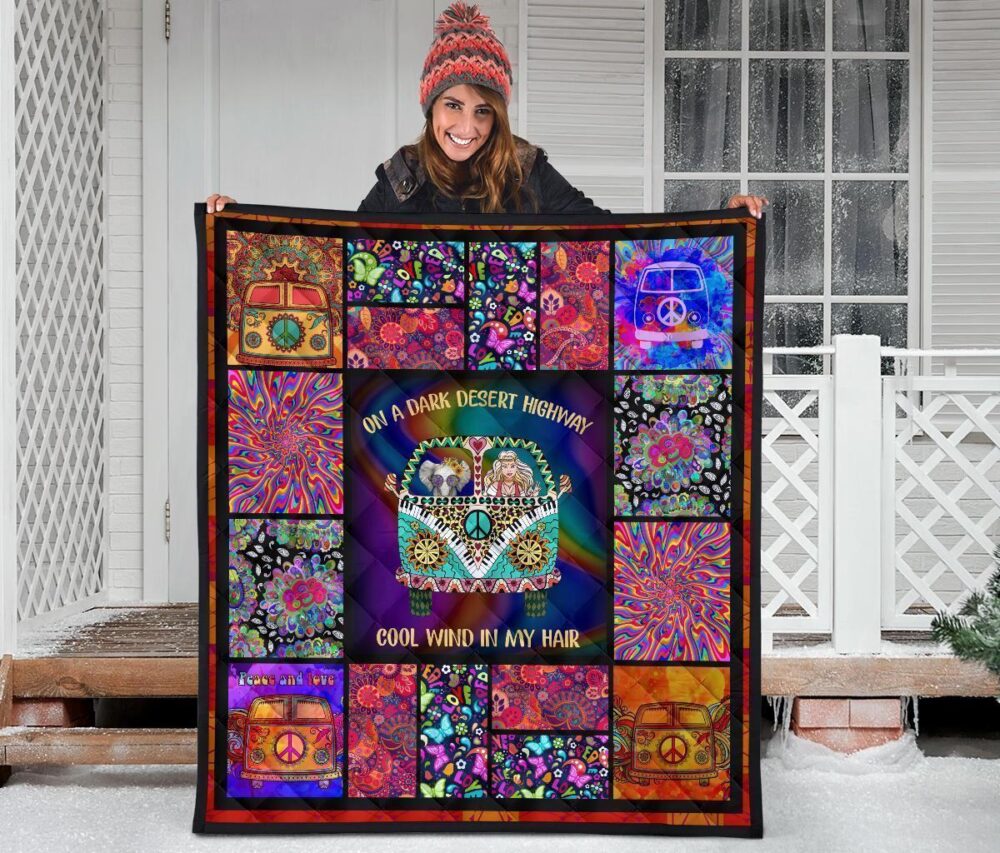 Cool Win In My Hair Hippie Van Quilt Blanket Funny Gift Idea