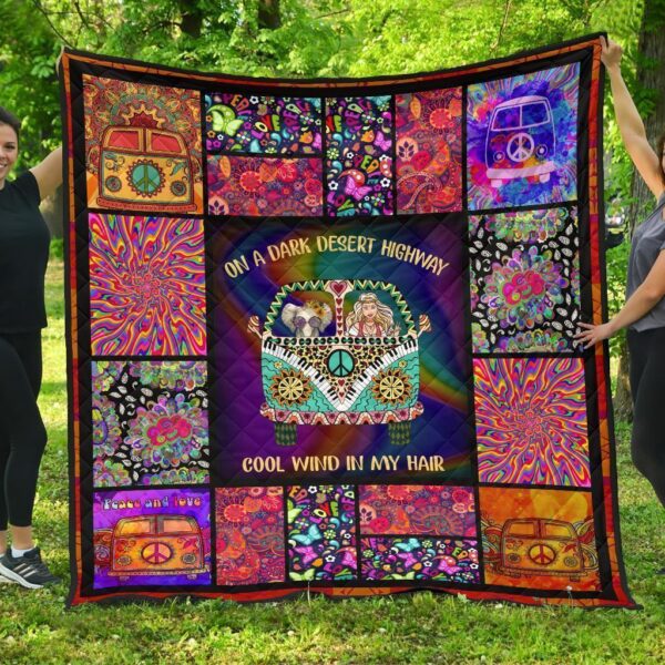 Cool Win In My Hair Hippie Van Quilt Blanket Funny Gift Idea