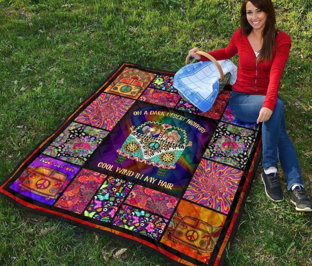 Cool Win In My Hair Hippie Van Quilt Blanket Funny Gift Idea