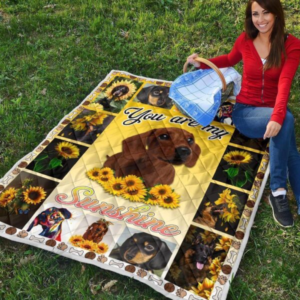 dachshund you are my sunshine sunflower quilt blanket lfot1