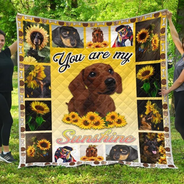 Dachshund You Are My Sunshine Sunflower Quilt Blanket