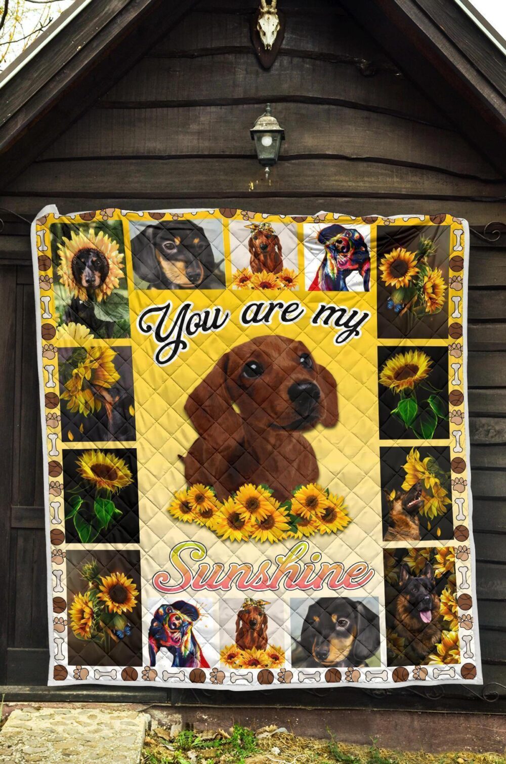 Dachshund You Are My Sunshine Sunflower Quilt Blanket