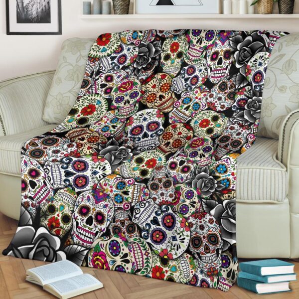 day of the dead sugar skulls fleece blanket bedding decor ztdr1