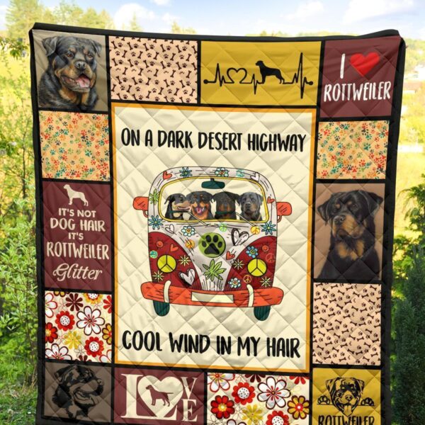 dog on dark desert highway hippie van rottweiler quilt blanket lhe0m