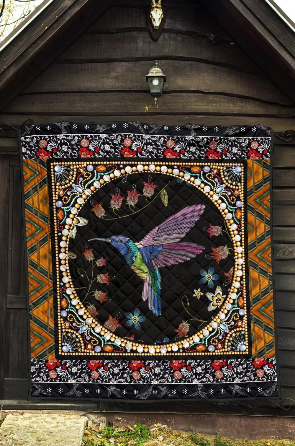 Graphic Art Humming Bird Quilt Blanket Gift Idea