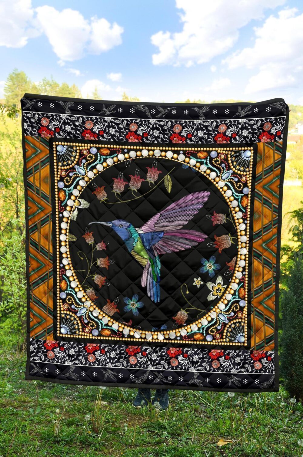 Graphic Art Humming Bird Quilt Blanket Gift Idea