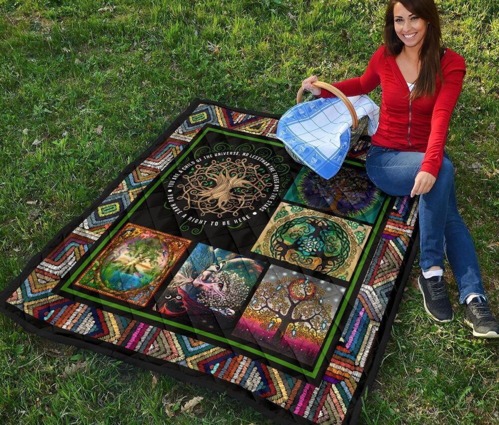 Graphic Art Tree of Life Quilt Blanket Gift For Earth Lover