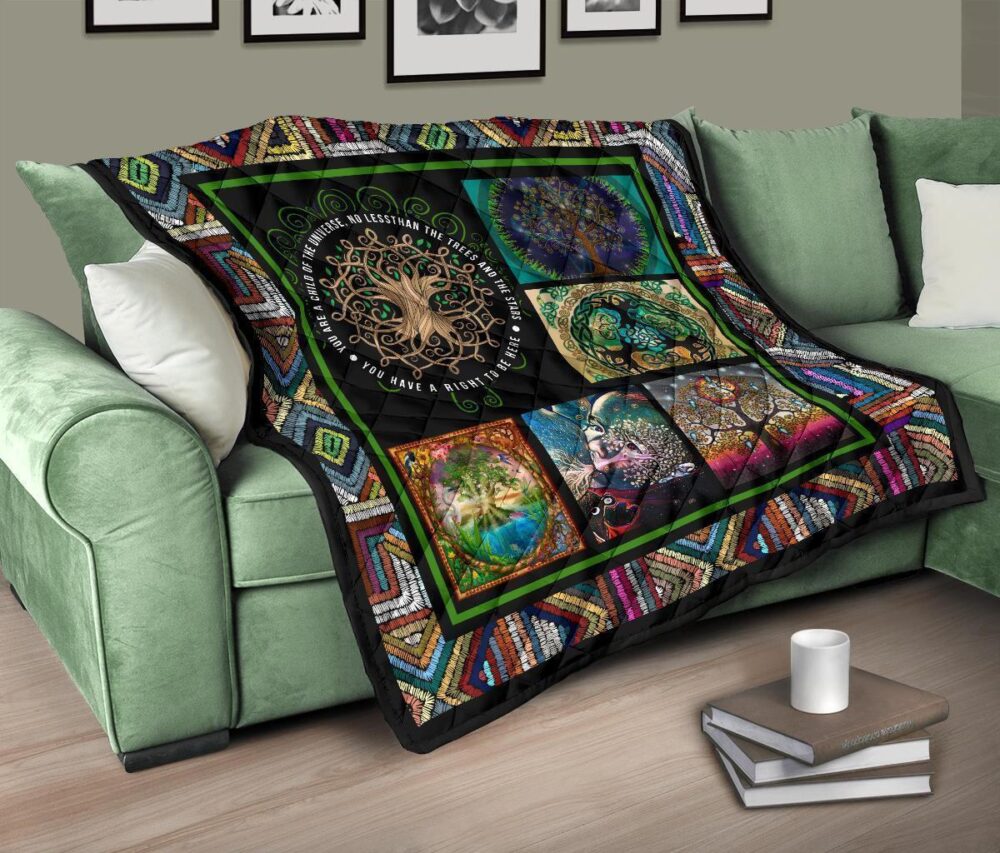 Graphic Art Tree of Life Quilt Blanket Gift For Earth Lover