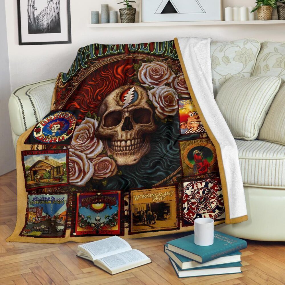 Grateful Dead Skull Floral Fleece Blanket Gift Idea For Fan